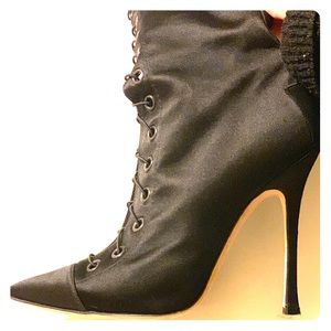 Manolo Blahnik, 40, Satin High-Knee Lace-Up heels